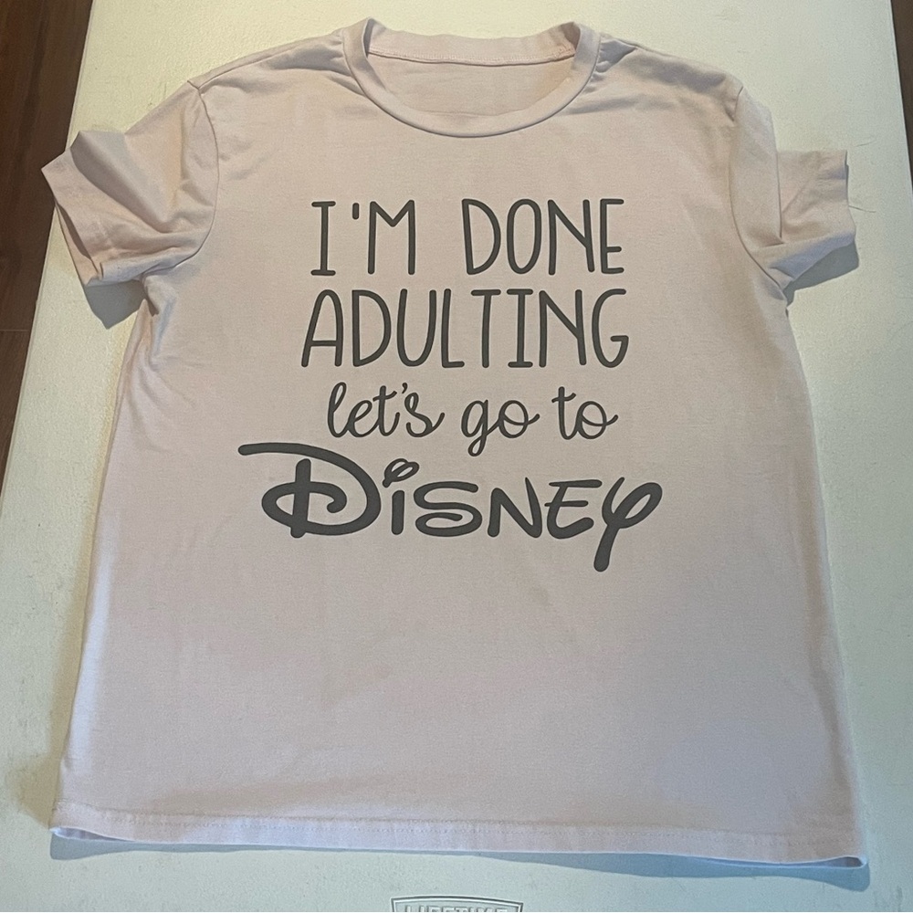 Generic Disney Women’s Light Pink Adulting Cotton Blend T-shirt, Size Small